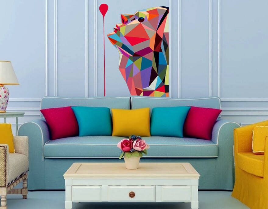 Girl silhouette Polygonal Wall decal, woman Polygon sticker,modern wall art, Multi Color GD51