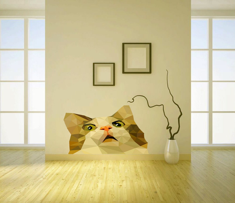Cat Polygonal Wall decal, wall stickers,cat wall decals ,Cat Polygon sticker, wall decor living room, modern wall art, Multi Color GD54