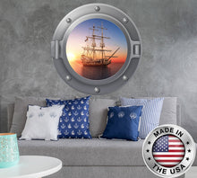 Load image into Gallery viewer, Sea Ship Wall Decal. Nautical Vinyl Sticker. Porthole Wall Mural. 3D Marine Boat Window Removable Decal. Ship Porthole Boys Room Decor NT102