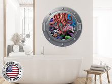 Load image into Gallery viewer, 3D Undersea World Wall Decal. Octopus Tentacles Window Removable Decal. Nautical Vinyl Sticker. Kraken Porthole Bathroom Decor NT109
