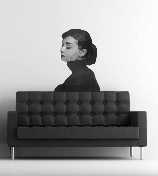 Hair salon Girl Black and White Wall decal, Hairdresser Beauty Salon Polygonal Girls Wall Art Stickers Decals Vinyl Home Room Decor GD53