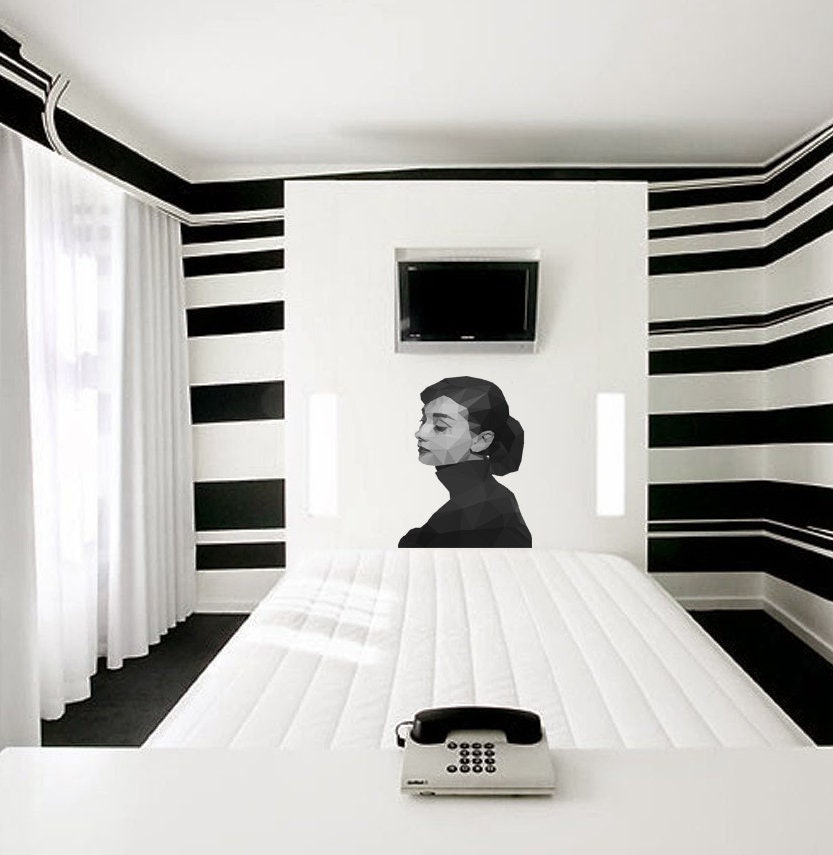 Hair salon Girl Black and White Wall decal, Hairdresser Beauty Salon Polygonal Girls Wall Art Stickers Decals Vinyl Home Room Decor GD53
