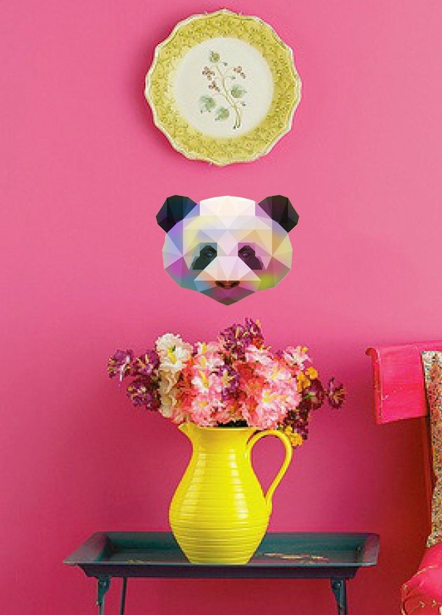 Panda head Polygonal Wall decal, Panda Polygon sticker, modern wall art, panda decorations for bedroom, panda wall art Multi Color GD61