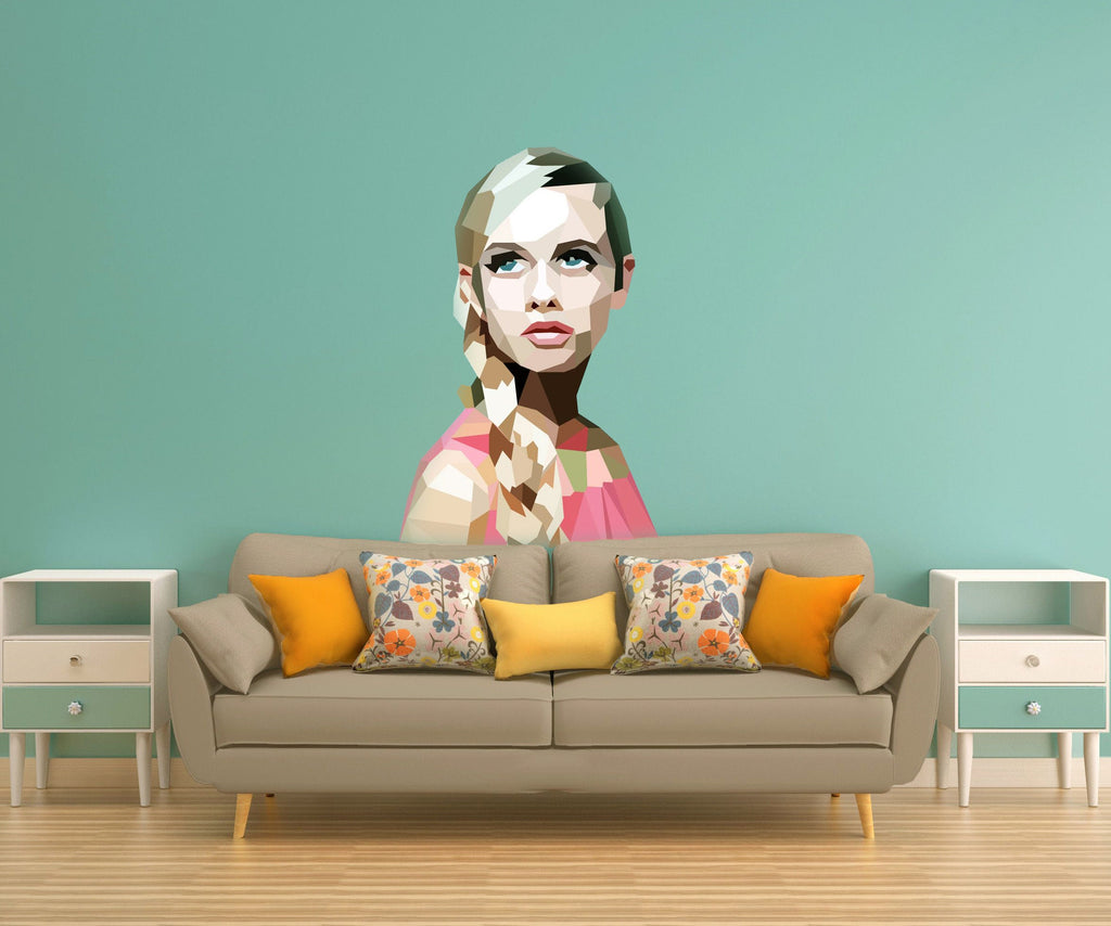 Hair salon Girl Polygonal Wall decal, Hairdresser Beauty Salon Polygonal Girls Wall Art Stickers Decals Vinyl Home Room Decor GD66