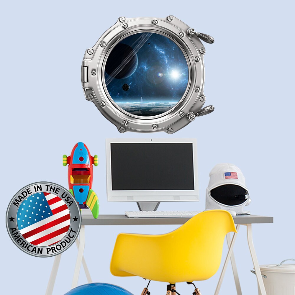 Space Wall Decal Kids Room. Porthole Wall Mural Boy Bedroom. Galaxy View Sticker. Stars Wall Decal. Space Decor. 3D Porthole Window LP14