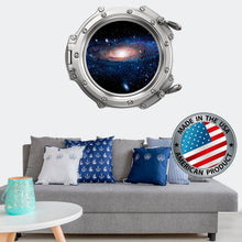 Load image into Gallery viewer, Space Wall Decal Kids Room. Porthole Wall Mural Boy Bedroom. Galaxy View Sticker. Stars Wall Decal. Space Decor. 3D Porthole Window LP15