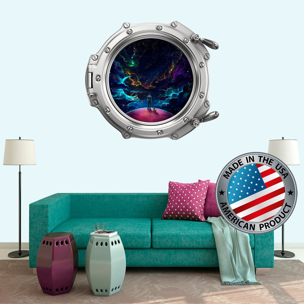Moon Porthole Wall Mural Boy Room. Space Wall Decal Kids Room. Galaxy View Sticker. Stars Wall Decal. Space Decor. 3D Porthole Window LP16