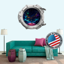 Load image into Gallery viewer, Moon Porthole Wall Mural Boy Room. Space Wall Decal Kids Room. Galaxy View Sticker. Stars Wall Decal. Space Decor. 3D Porthole Window LP16