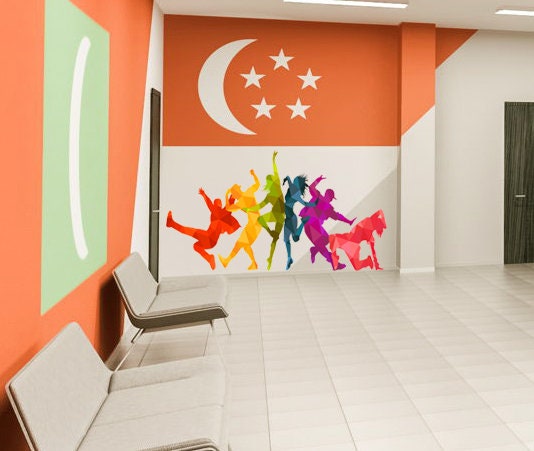 Sport Dancing Dancers Polygonal Wall decal, Dancing Dancers Polygon sticker,modern wall art, Multi Color GD164