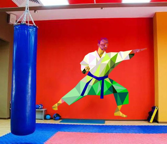 Sport Karate Polygonal Wall decal, Karate Polygon sticker,modern wall art, Multi Color GD165
