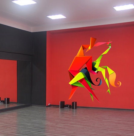Dance silhouette man woman Polygonal Wall decal, Dance silhouette Polygon sticker,modern wall art, Multi Color GD171