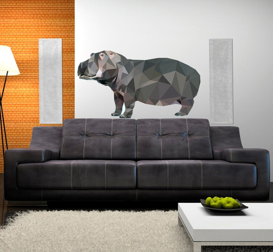 Hippo Animal Polygonal Wall decal, Hippo Polygon sticker, modern wall art, Multi Color GD174