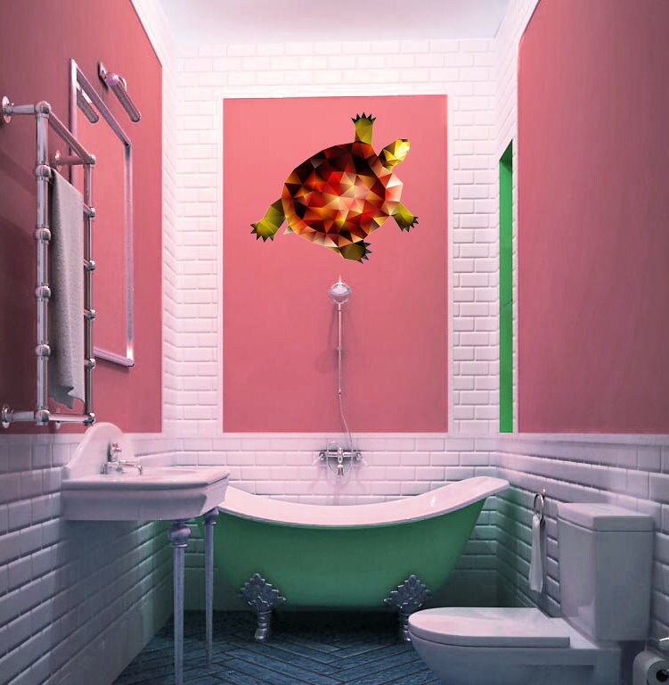 Turtle Animal Polygonal Wall decal,Cute Turtle Wall Sticker Decal Animal Kids Nursery Bedroom Bathroom, Multi Color GD177