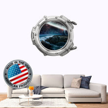 Load image into Gallery viewer, 3D Porhole Wall Decal. Space Wall Mural Kids Room. Porthole Window Sticker Boy Bedroom. Dark Galaxy View Sticker. Study Room Decor LP25