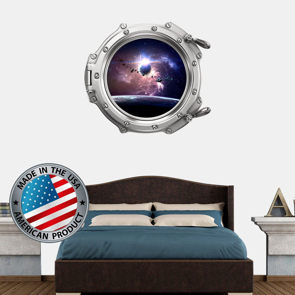 Space Wall Decal Kids Room. Porthole Wall Mural Boy Bedroom. Galaxy View Sticker. Stars Wall Decal. Space Decor. 3D Porthole Window LP27