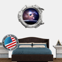 Load image into Gallery viewer, Space Wall Decal Kids Room. Porthole Wall Mural Boy Bedroom. Galaxy View Sticker. Stars Wall Decal. Space Decor. 3D Porthole Window LP27