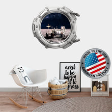 Load image into Gallery viewer, Сosmonaut Porthole Wall Mural. Earth Wall Decal. Space Wall Decal Kids Room. Galaxy View Sticker. Space Decor. 3D Porthole Window LP33