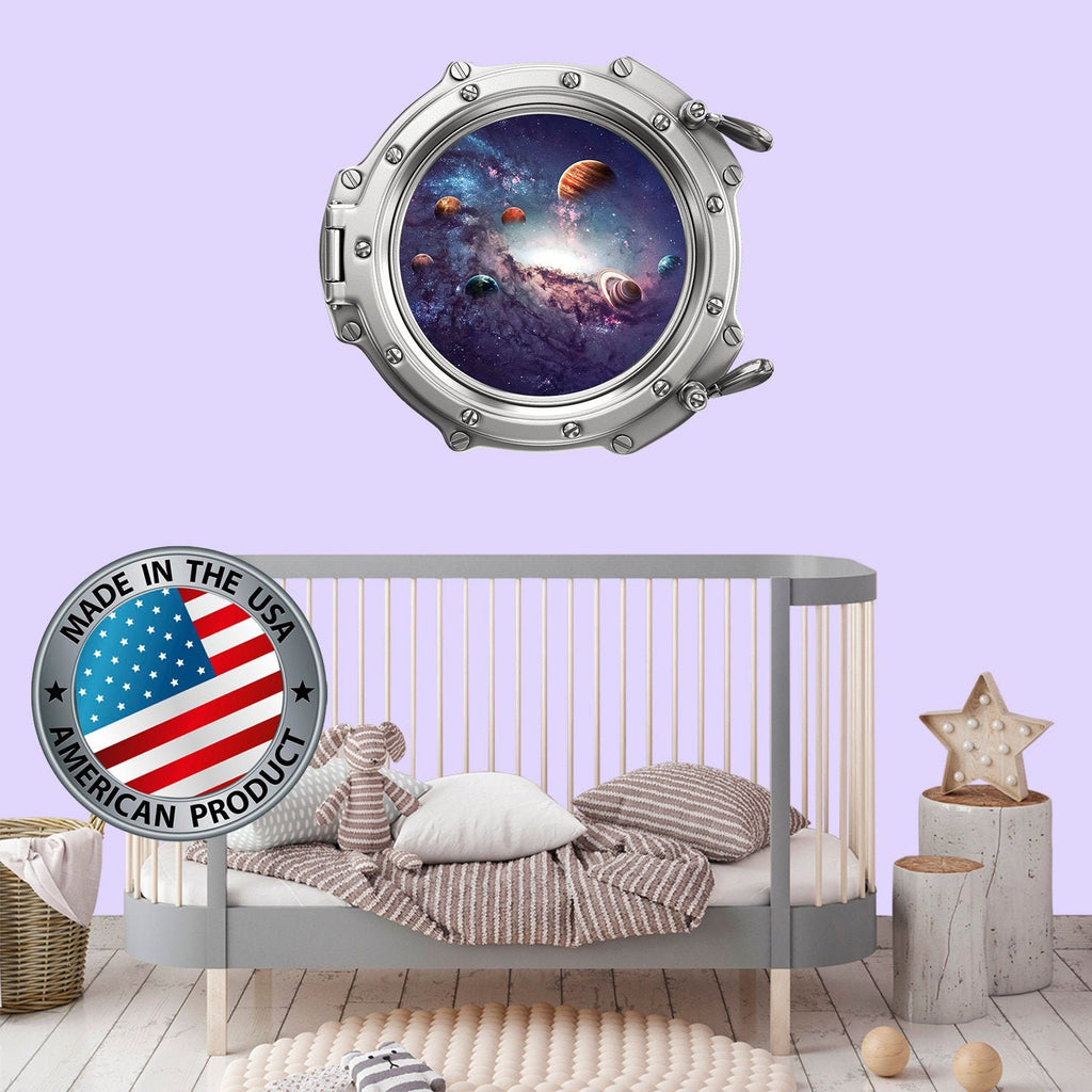 Solar System Room Decor 3D Porhole Wall Decal. Space Wall Mural Kids Room. Porthole Window Sticker Boy Bedroom. Galaxy View Sticker. LP40