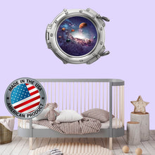 Load image into Gallery viewer, Solar System Room Decor 3D Porhole Wall Decal. Space Wall Mural Kids Room. Porthole Window Sticker Boy Bedroom. Galaxy View Sticker. LP40