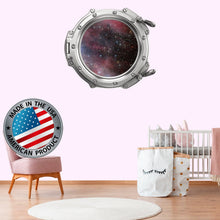 Load image into Gallery viewer, Space Wall Decal Kids Room. Porthole Wall Mural Girl Bedroom. Galaxy View Sticker. Stars Wall Decal. Space Decor. 3D Porthole Window LP41