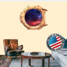 Load image into Gallery viewer, Space Wall Decal Kids Room. Porthole Wall Mural Boy Room. Galaxy View Sticker. Stars Wall Decal. Space Decor. 3D Porthole Window LP47