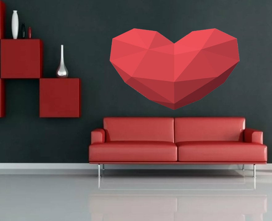 Heart Polygonal Wall decal, Geometric Polygonal Heart Wall Decal, Polygonal Heart Room Wall Decal, modern wall art, Multi Color GD182