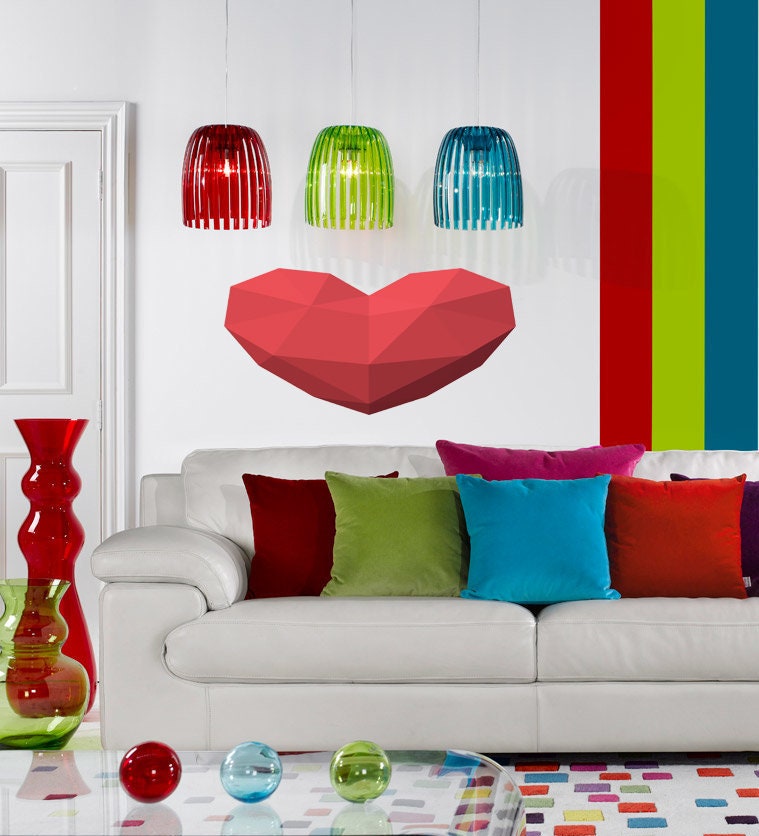 Heart Polygonal Wall decal, Geometric Polygonal Heart Wall Decal, Polygonal Heart Room Wall Decal, modern wall art, Multi Color GD182