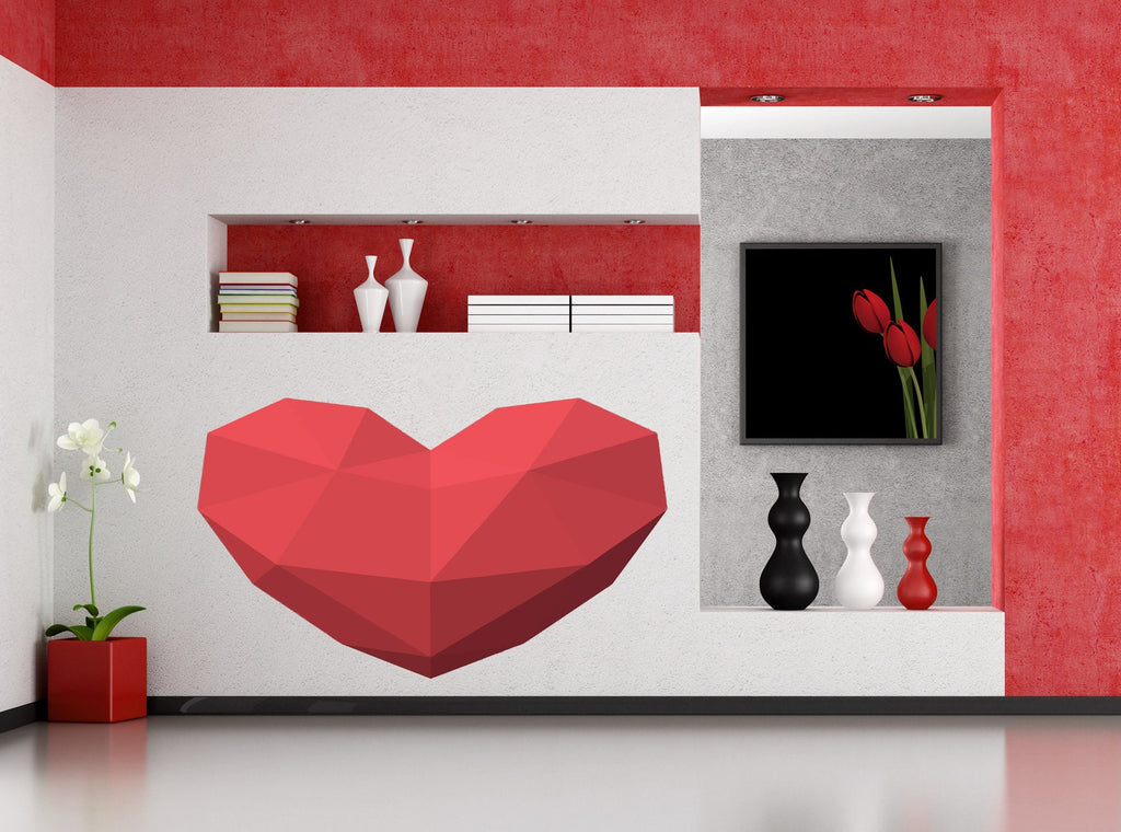 Heart Polygonal Wall decal, Geometric Polygonal Heart Wall Decal, Polygonal Heart Room Wall Decal, modern wall art, Multi Color GD182