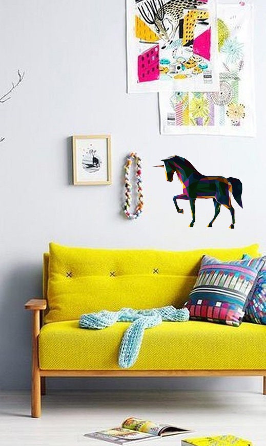 Fairy Unicorn Polygonal Wall decal, Unicorn Polygon sticker, unicorn wall stickers, unicorn room decor for girls bedroom, Multi Color GD183