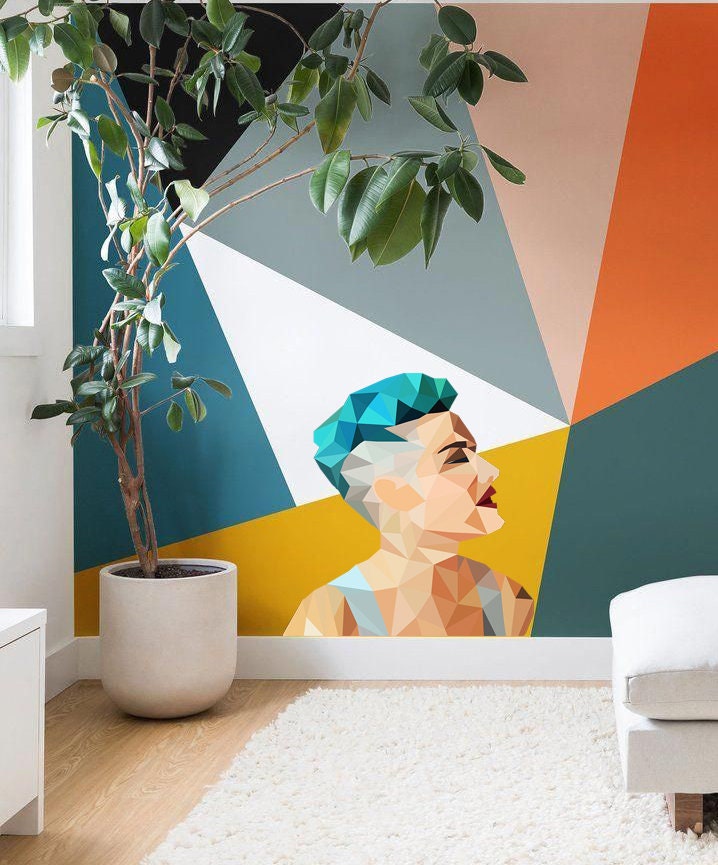 Hair salon Girl Polygonal Wall decal, Hairdresser Beauty Salon Polygonal Girls Wall Art Stickers Decals Vinyl Home Room Decor- GD81