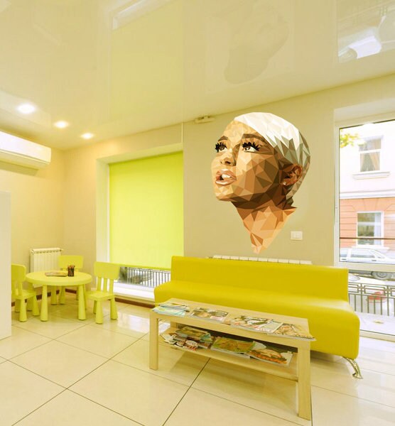 Hair salon Girl Polygonal Wall decal, Hairdresser Beauty Salon Polygonal Girls Wall Art Stickers Decals Vinyl Home Room Decor GD83