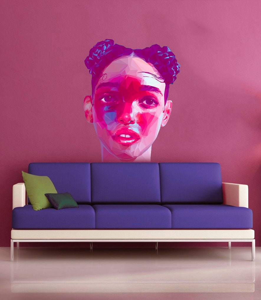 Hairdresser Beauty Salon Polygonal Girls Wall Art Stickers Decals Vinyl Home Room Decor Removable Murals Waterproof, Multi Color GD84