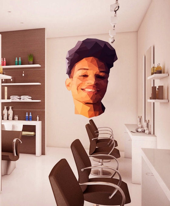Barber Shop Boy man Polygonal Wall decal, Boy Polygon sticker,modern wall art, Multi Color GD89