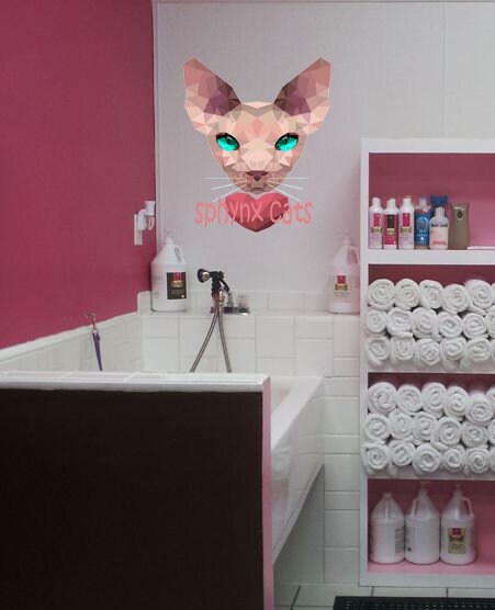 Sphinx cat Grooming salon Polygonal Wall decal, wall decor living room Sphinx cat Polygon sticker,modern wall art, Multi Color GD189