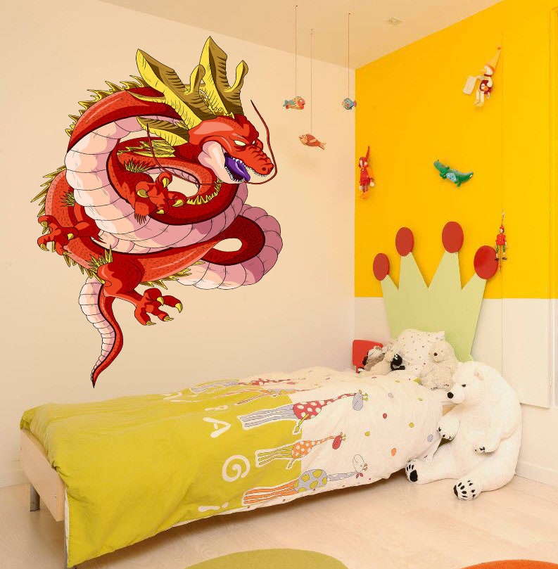 Dragon Anime Wall decal, Dragon Wall sticker, modern wall art, Tribal Dragon Flying Black Dragons Vinyl Decal Sticker Multi Color kc-592