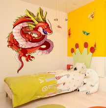 Load image into Gallery viewer, Dragon Anime Wall decal, Dragon Wall sticker, modern wall art, Tribal Dragon Flying Black Dragons Vinyl Decal Sticker Multi Color kc-592