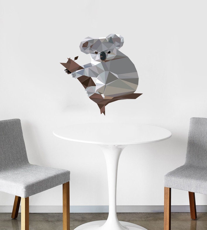 Koala Animal Polygonal Wall decal, Koala Animal Polygon sticker, modern wall art, Baby Nursery Décor Kids Room Decoration Multi Color GD196