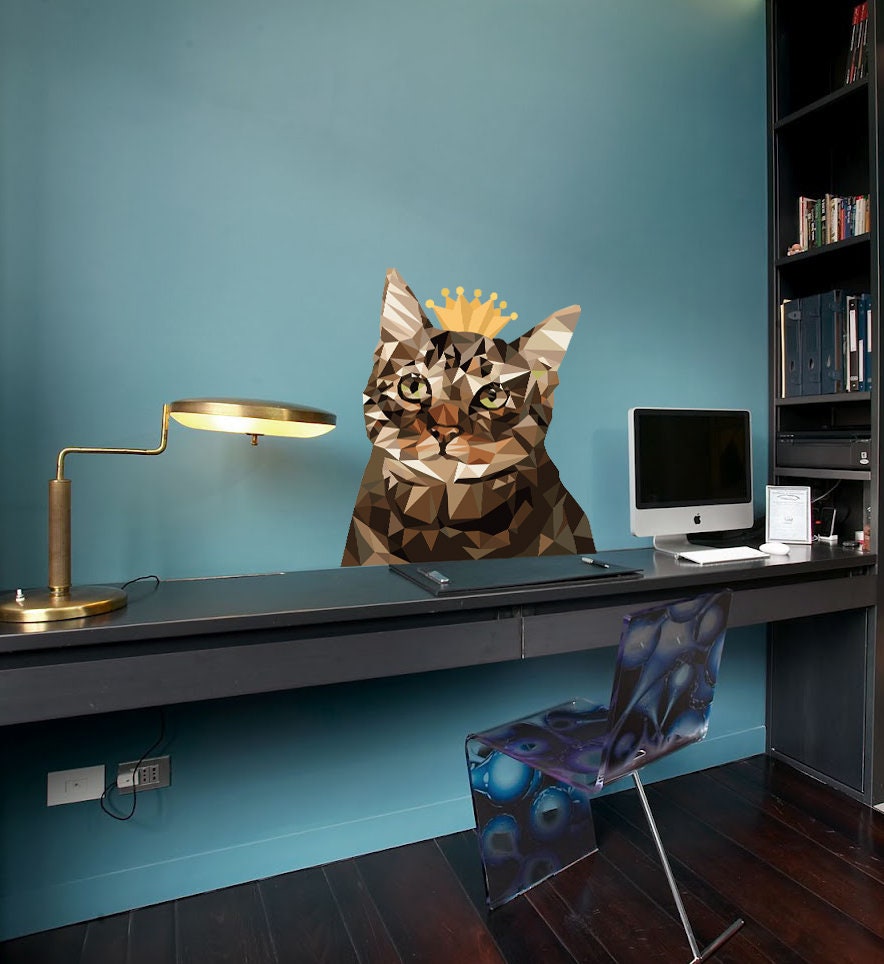 Cat king Polygonal Wall decal, cat decal for wall wall decor living room Cat king Polygon sticker,modern wall art, Multi Color GD198