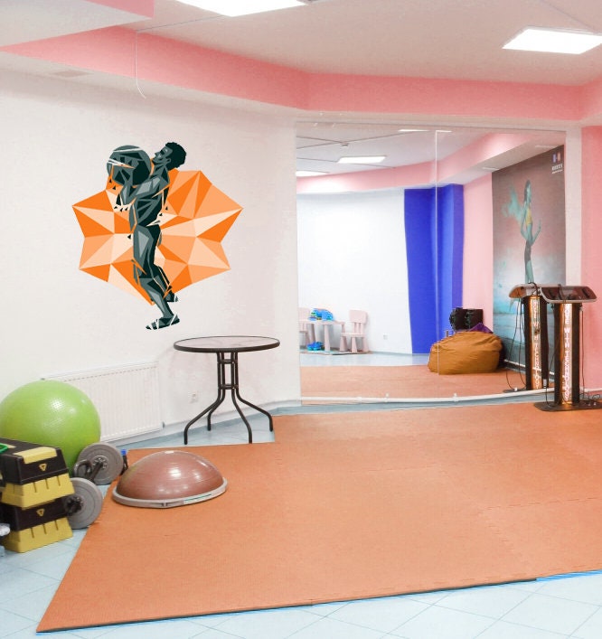 Bodybuilder Wall Decals - Gym Barbell Wall Stickers for Fitness Club Decor Gym Inspirational Wall Vinyl Decals for Men Boy Multi Color GD94