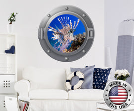 3D Sea Fish Wall Decal. Nautical Window Removable Decal. Marine Vinyl Sticker. Porthole Wall Mural. Bathroom Decor. Peel and Stick NT110