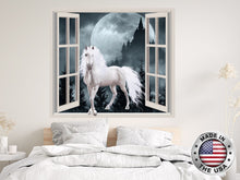Load image into Gallery viewer, 3D Unicorn Wall Decal. Magical Vinyl Sticker Murals. Mythical Unicorn and Moon Window Decor. Removable Decal. Unicorn Girls Room Decor NT91