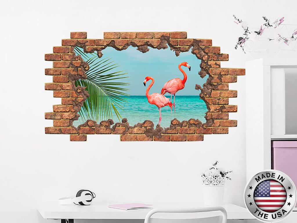 Flamingo Hole in the Decals. Window Removable Decal. Flamingo Bird Vinyl Sticker. Flamingo Wall Mural. Flamingo Girl Bedroom Decor NT112