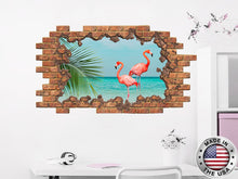 Load image into Gallery viewer, Flamingo Hole in the Decals. Window Removable Decal. Flamingo Bird Vinyl Sticker. Flamingo Wall Mural. Flamingo Girl Bedroom Decor NT112
