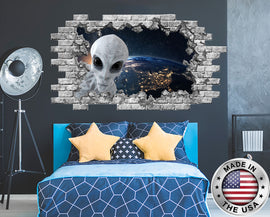 3D Alien Hole in the Decals. Space Galaxy Vinyl Sticker Murals. Planet Earth Wall Decal. Space Window Removable Decal. Alien Decor NT115