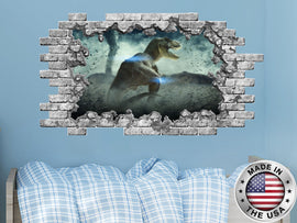 3D Dinosaur Hole in the Decals. Dino Vinyl Stickers. Jurassic World Removable Mural. Dinosaur Above  Bed Bedrrom Decor. Peel and Stick NT116