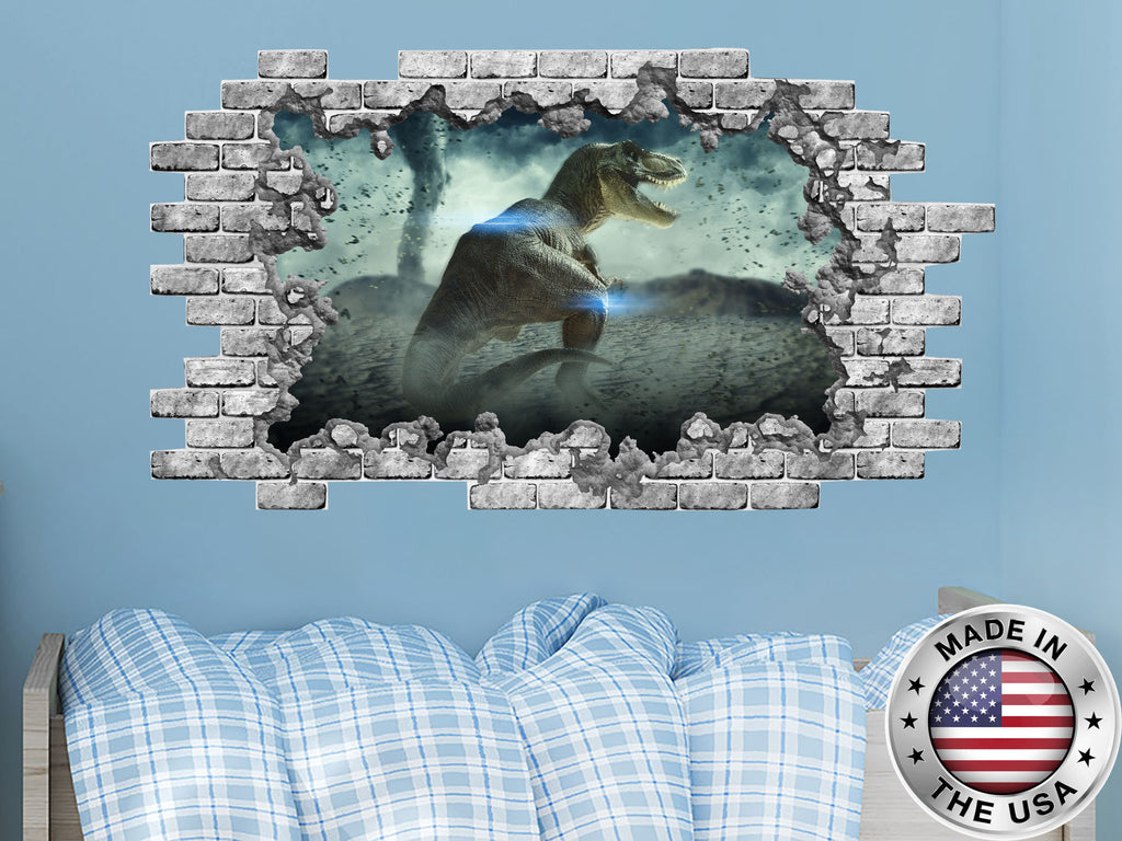 3D Dinosaur Hole in the Decals. Dino Vinyl Stickers. Jurassic World Removable Mural. Dinosaur Above Bed Bedrrom Decor. Peel and Stick NT116