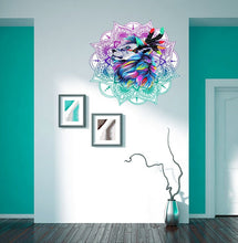 Load image into Gallery viewer, Mandala Lion Yoga Wall decal, Mandala Lion Wall sticker, modern wall art Bohemian Ethnic Wall Hanging, Sacred Geometry Ornament, GD02