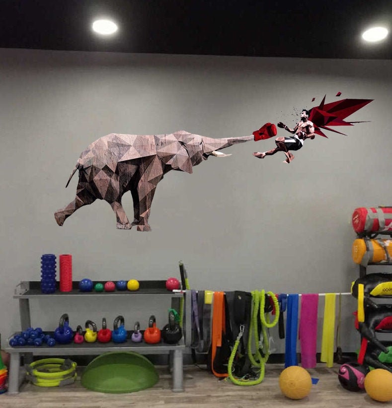 Elephant Sport Boxer Polygonal Wall decal, Elephant Boxer Polygon sticker,modern wall art, Multi Color GD103