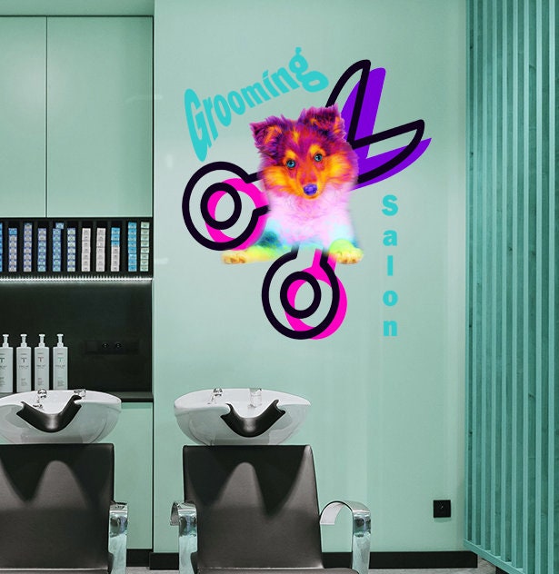 Collie dog Grooming Salon Polygonal Wall decal, wall decor, living room decor, Dog Polygon sticker,modern wall art, Multi Color GD105