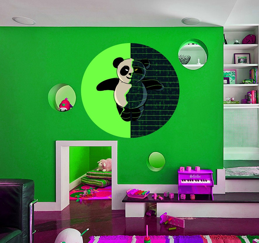 Angry panda Wall decal, panda Wall sticker, modern wall art, Panda Bamboo Wall Decal for Girls Kids Bedroom Decoration Multi Color kc-442